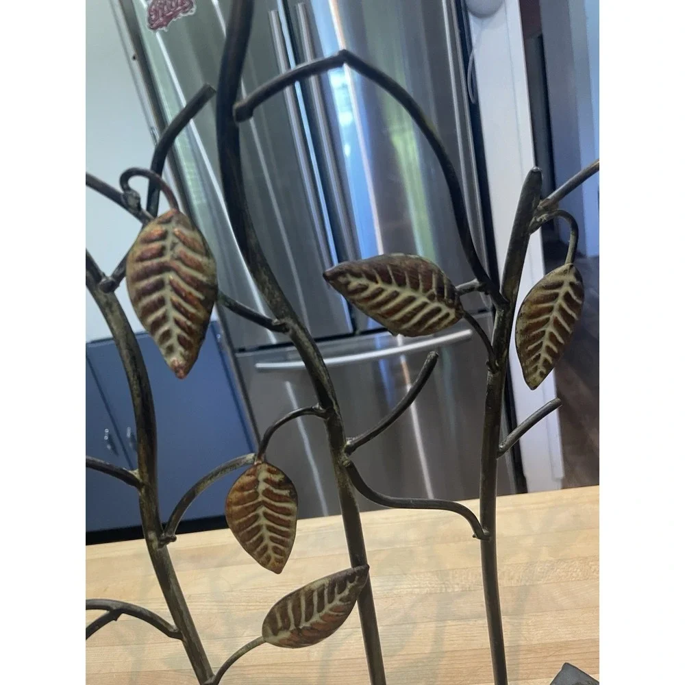 Bronze & Green Twig & Leaf Metal Tea Light 5 Candle Holder Rustic Decor Mantle
